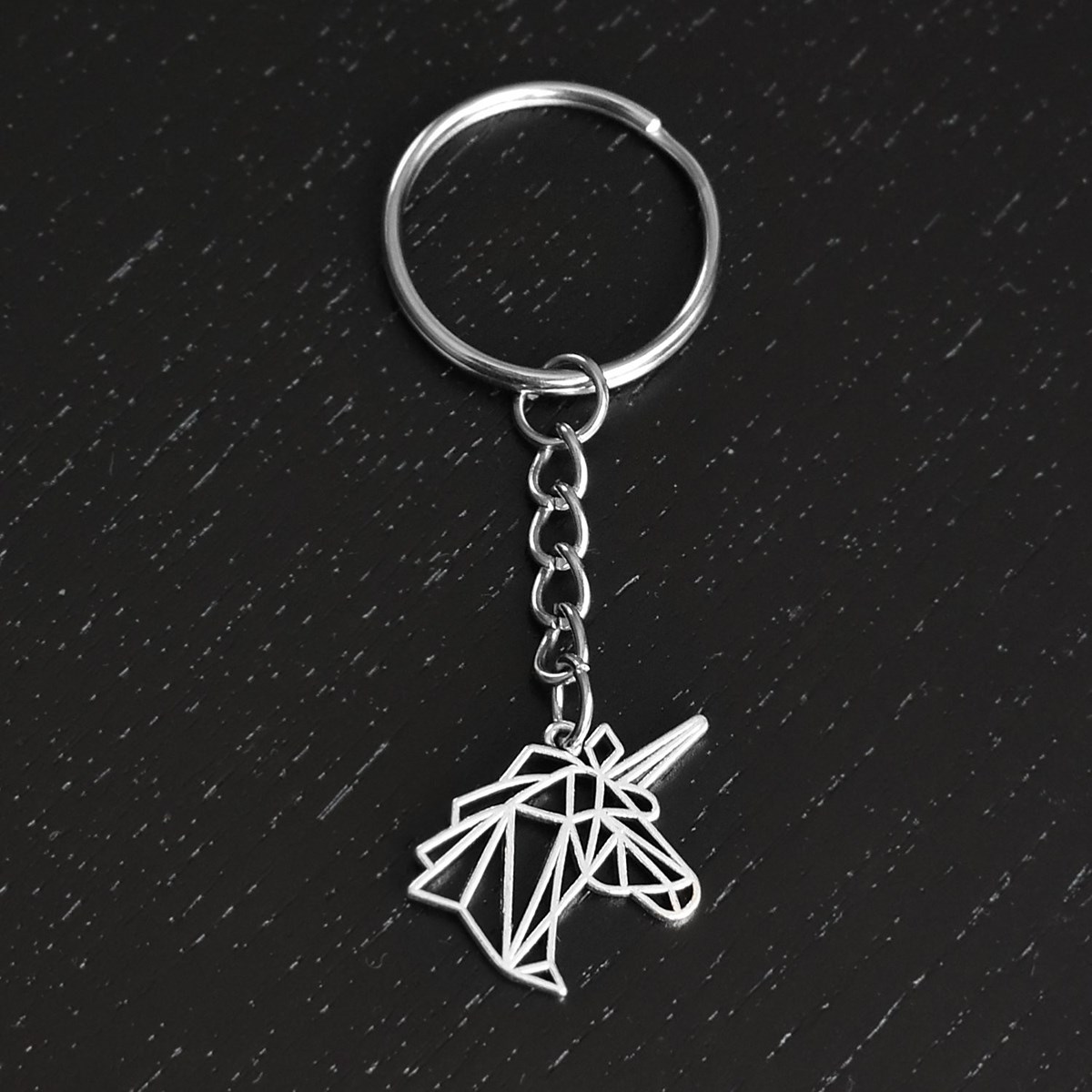 Porte-clés licorne en origami animal mystique argenté - vue 4