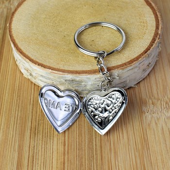 Porte-clés médaillon photo coeur arbre de vie te amo acier