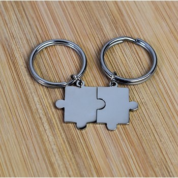 Puzzle key ring set of 2 friendship couple steel