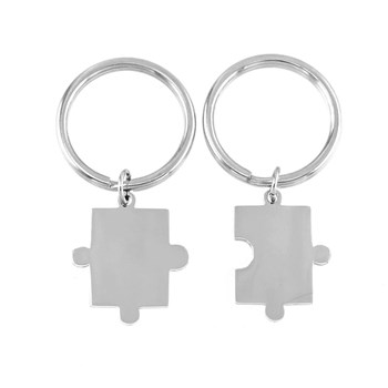 Puzzle key ring set of 2 friendship couple steel