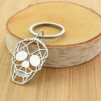 Origami steel skull keyring