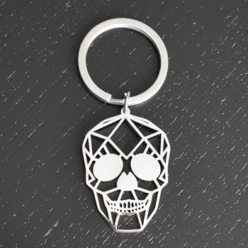 Origami steel skull keyring