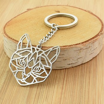 Origami steel cat key ring