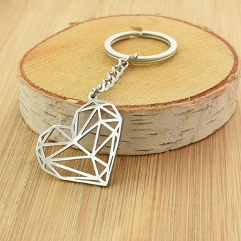 Origami heart steel key ring