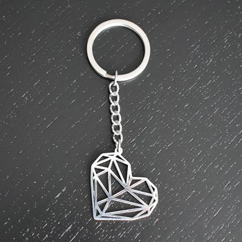 Origami heart steel key ring