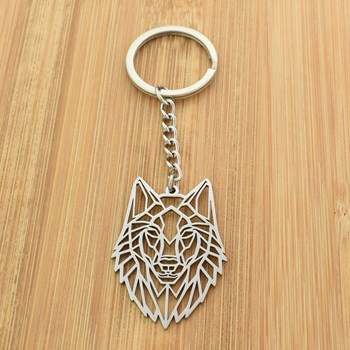 Origami wolf key ring steel