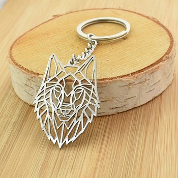 Origami wolf key ring steel