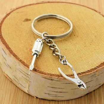 Porte-clés bricoleur outils pince tourne vis argenté