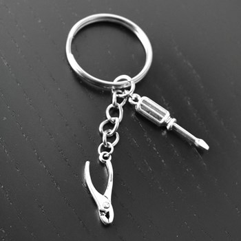Porte-clés bricoleur outils pince tourne vis argenté