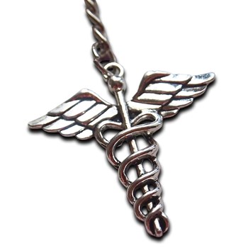 Silver medical caduceus key ring