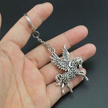 Unicorn key ring Pegasus horse with silver wings