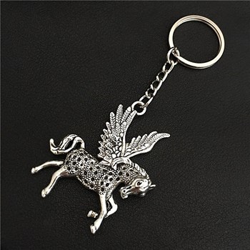 Unicorn key ring Pegasus horse with silver wings