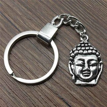 Silver Buddha head key ring