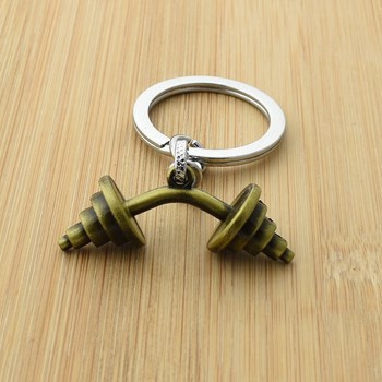 Dumbbell key ring, antique gold color