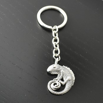Silver chameleon reptile animal key ring
