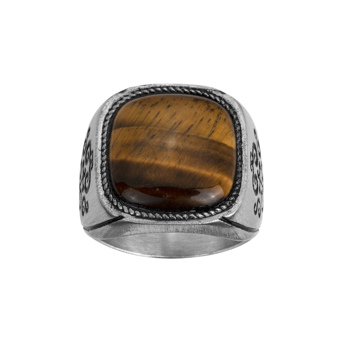 Bague Victor en Acier 316L avec oeil de tigre marron