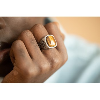 Bague Victor en Acier 316L avec oeil de tigre marron