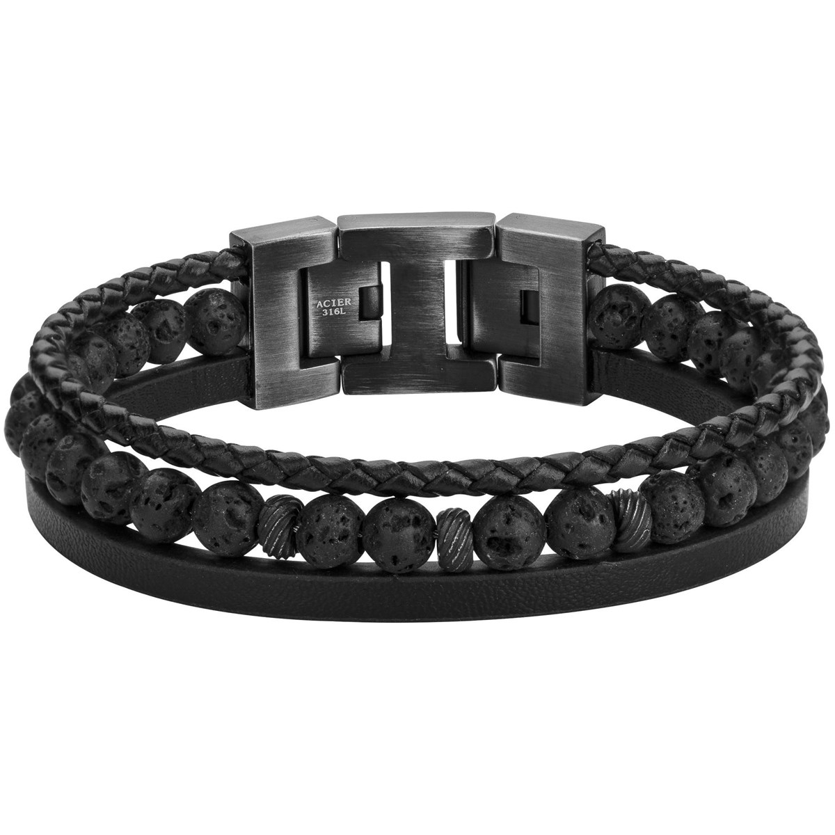 Bracelet souple Loïc en Acier 316L avec lave noir