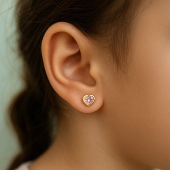 Boucles d'oreilles coeur oxyde de zirconium rose Plaqué OR 750 3 microns