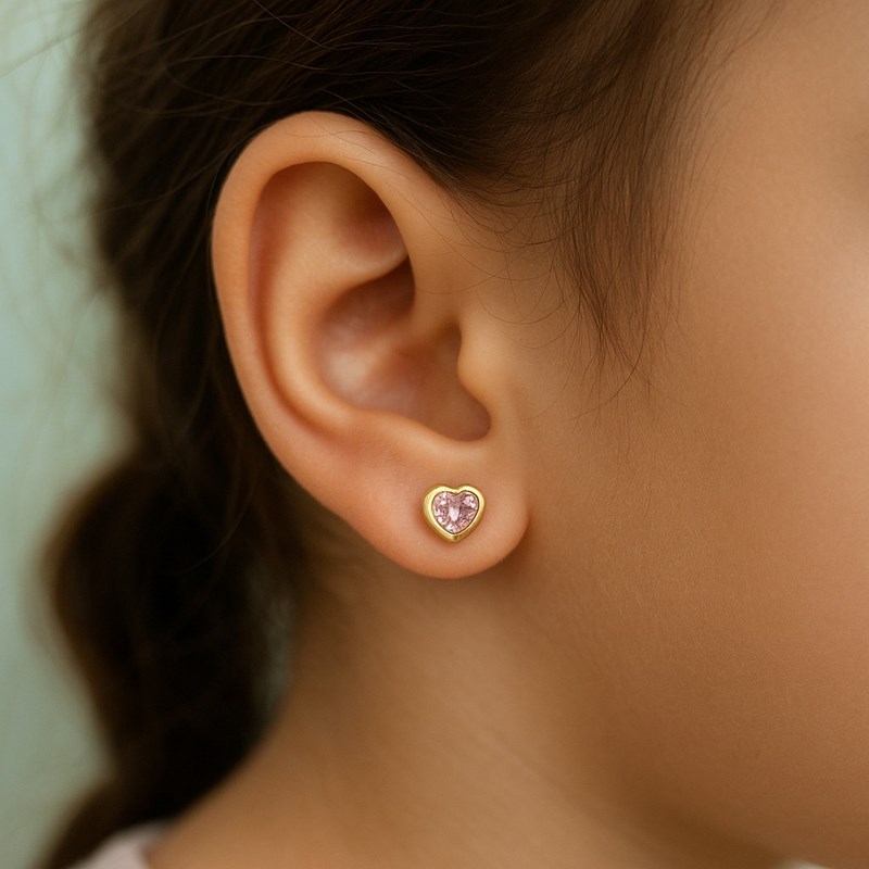 Boucles d'oreilles coeur oxyde de zirconium rose Plaqué OR 750 3 microns - vue 4