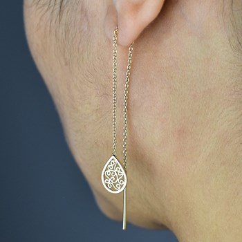 Drop earrings arabesque drop with chain Gold-plated 750 3 microns
