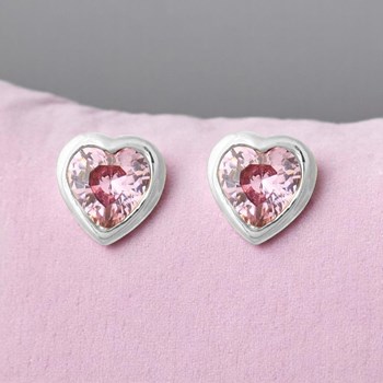 Boucles d'oreilles coeur oxyde de zirconium rose Argent 925 Rhodié