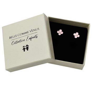 Boucles d'oreilles fleur émail rose et oxyde de zirconium Argent 925 Rhodié