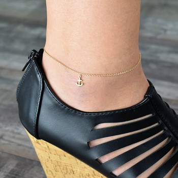 Gold-plated 750 3 micron dangling anchor chain