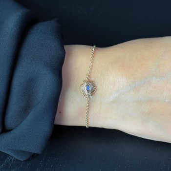 Bracelet oeil protecteur oxyde de zirconium bleu Plaqué OR 750 3 microns