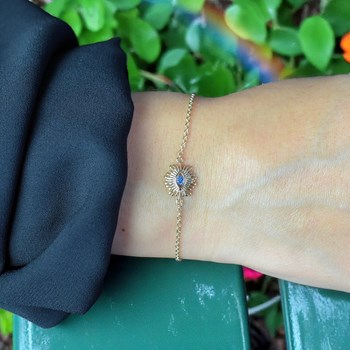 Bracelet oeil protecteur oxyde de zirconium bleu Plaqué OR 750 3 microns