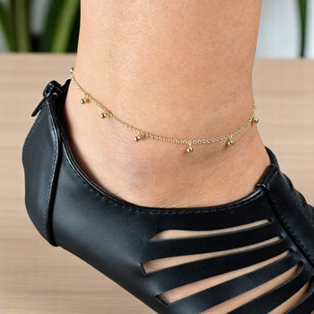 Gold-plated 750 3 microns ankle chain with dangling ball tassels