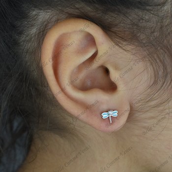 Boucles d'oreilles libellule émail bleu turquoise et oxyde de zirconium Argent 925 Rhodié