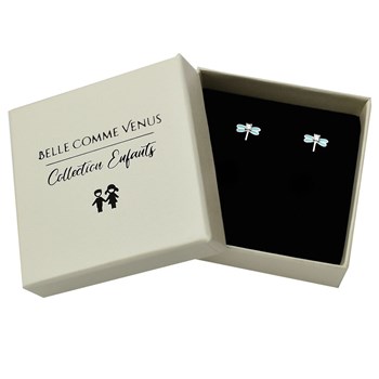 Boucles d'oreilles libellule émail bleu turquoise et oxyde de zirconium Argent 925 Rhodié