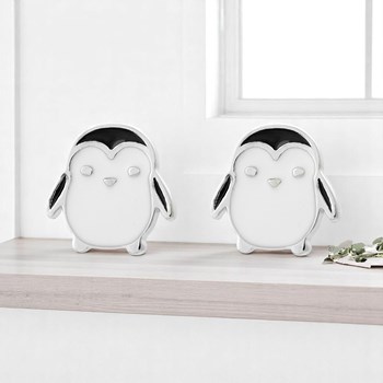 Boucles d'oreilles pingouin émail coloré blanc et noir Argent 925 Rhodié
