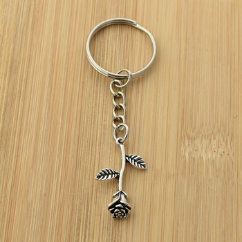 Silver pink flower key ring