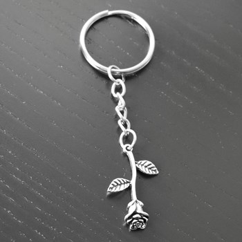 Silver pink flower key ring