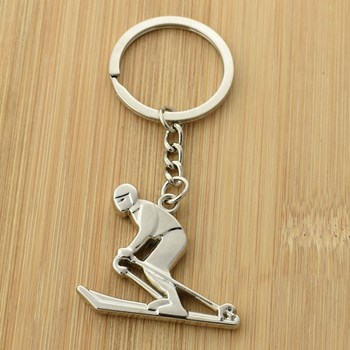 Silver skier key ring