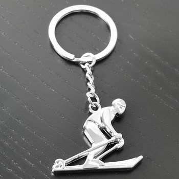 Silver skier key ring