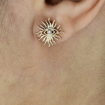 Earrings sunray eye zirconium oxide GOLD plated 750 3 microns