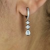 Boucles d'oreilles Mini Créoles losanges et goutte ovale pendants sertis d'oxydes de zirconium Argent 925 Rhodié - vue V3