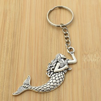 Long-haired silver mermaid key ring