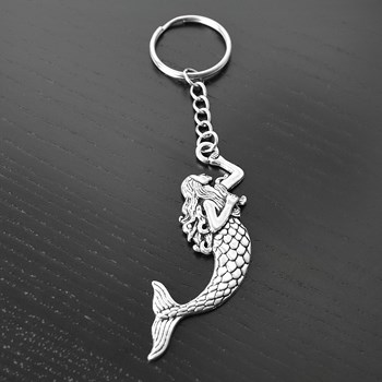 Long-haired silver mermaid key ring