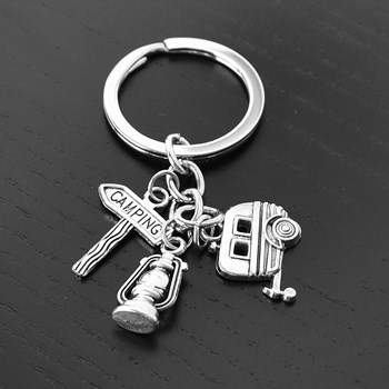 Keyring camping caravan lantern silver plate