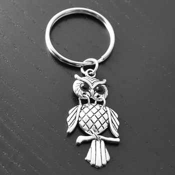Porte-clés hibou yeux noirs articulé argenté