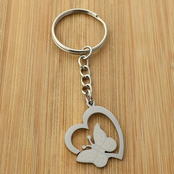 Heart and butterfly steel key ring