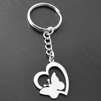 Heart and butterfly steel key ring