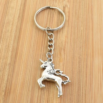Silver unicorn galloping key ring