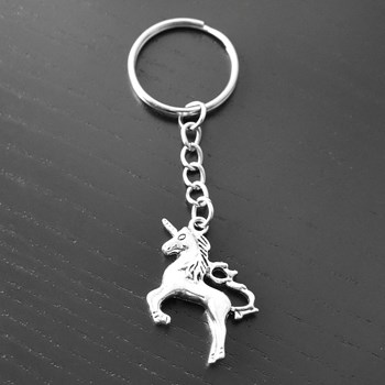 Silver unicorn galloping key ring