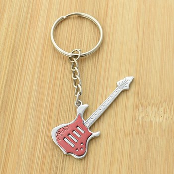 Red and silver guitar key ring