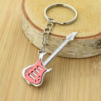 Red and silver guitar key ring